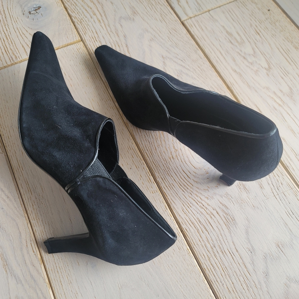 🖤 LERRE Black Suede Heeled Ankle Shoes Booties size euro 40